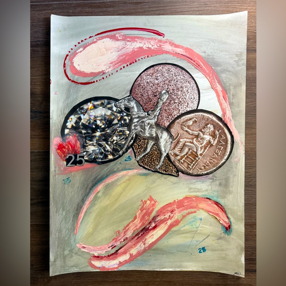 “#25/Metallurgy/Chemistry/Coinage/Greece” mixed media collage, made 2015, 18x24”
